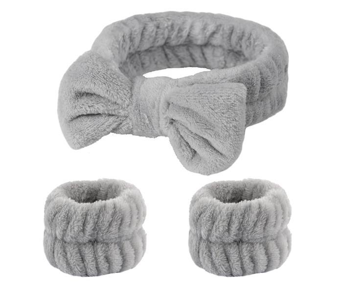 Headband and Wristband Set for Washing Face Skincare Headband Grey,3 Pack