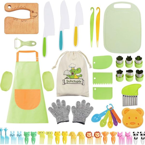 50-piece Kids Kitchen Cooking Set, Cutting Board, Apron, Gloves, Peeler