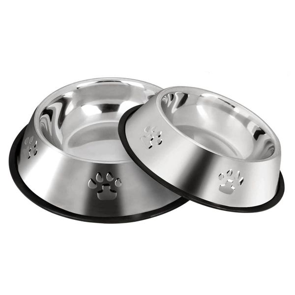 2 Pack Stainless Steel Dog Cat Bowl with Rubber Base Pet Feeder