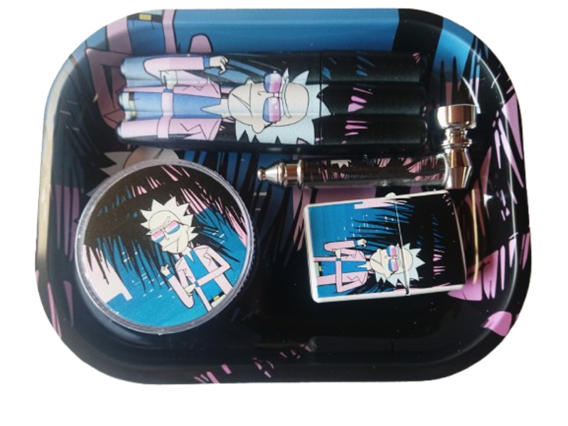 Rick-Themed Metal Rolling Tray Set with Accessories - Complete Smoking Kit