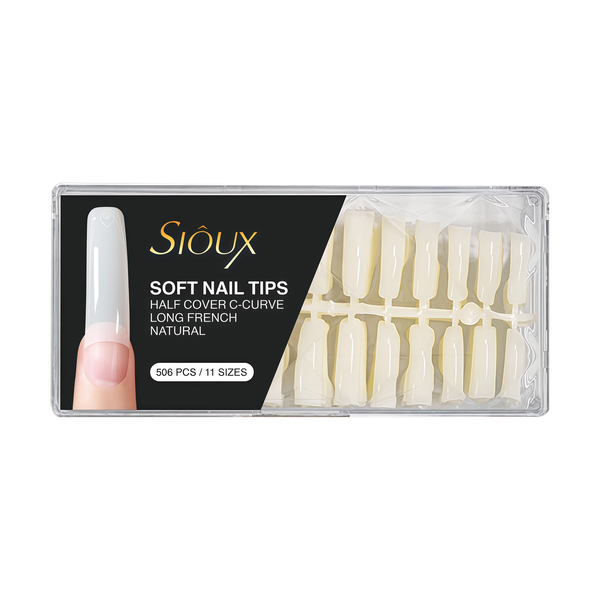 Sioux Soft Nail Tips - 504 Piece Half Cover C-Curve Long French Natural Tip