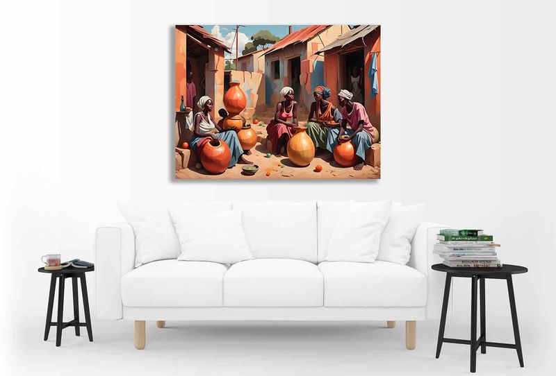 0319 village women sitting Canvas Wall Art