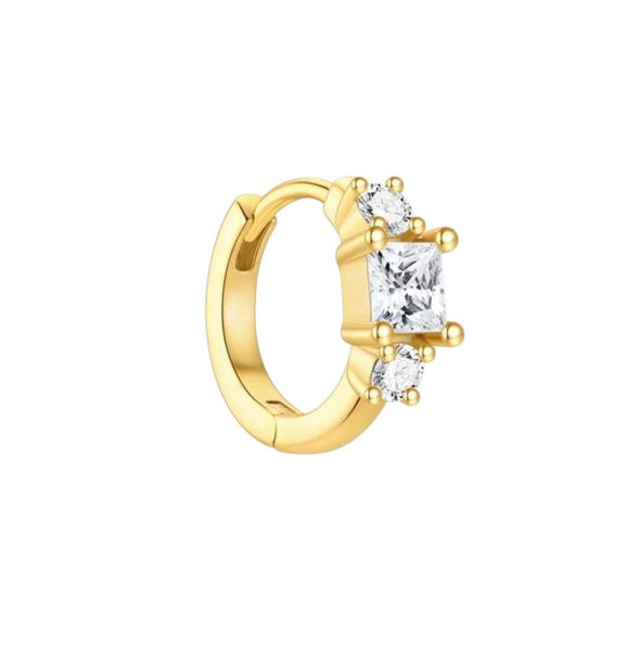 Sterling Silver Princess Cut CZ Huggie - Elegant Mini Hoop Earring 6mm