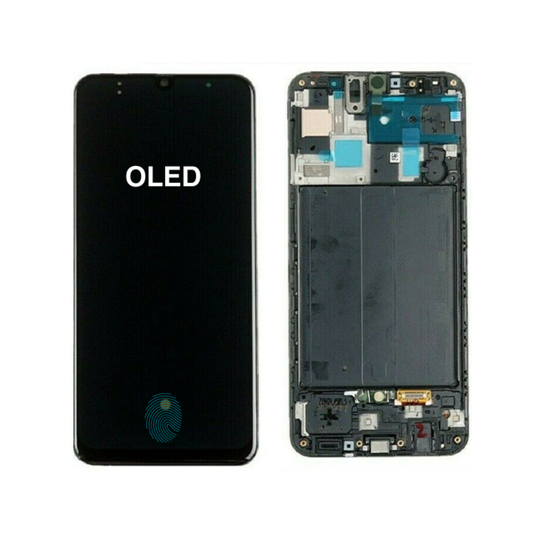OLED Display with Frame &amp; Fingerprint Compatible with Samsung Galaxy A20