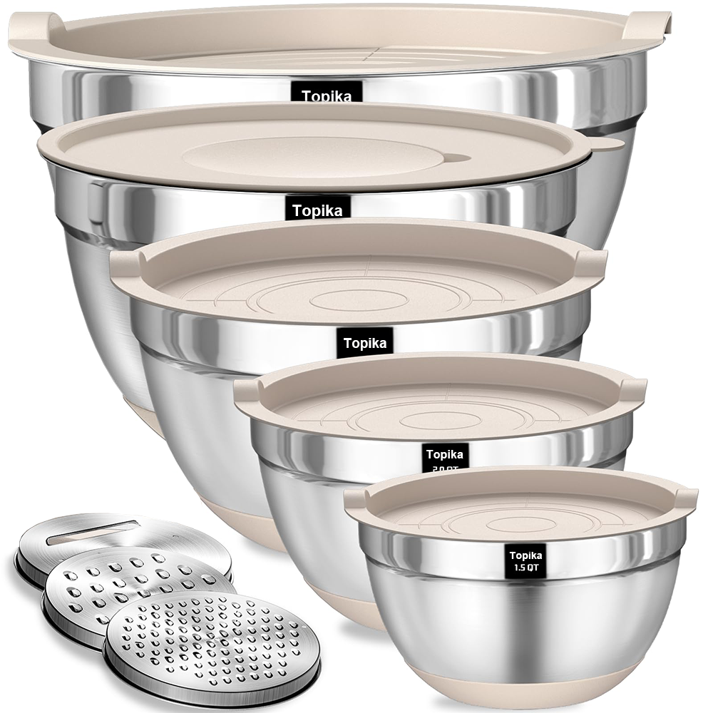 Topika-Mixing Bowls with Lids,Stainless Steel Bowl and Graters w/ Container
