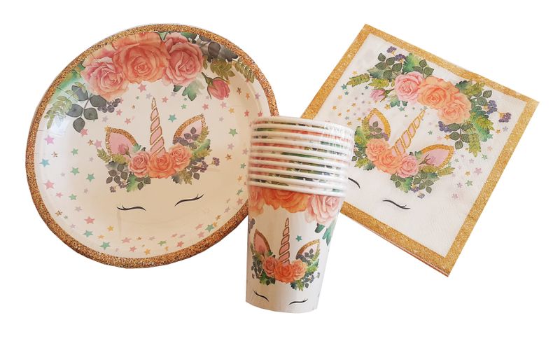 Unicorn Party Set - Plates, Cups and Serviettes (20 Guests)