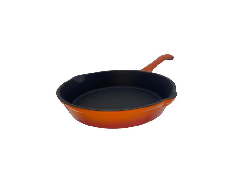 Sicilian Orange Enamel Coated Cast Iron Skillet Frying Pan