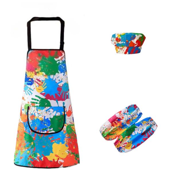 A WaterProof Apron for Painting, Featuring Long Sleeves And a Hat.