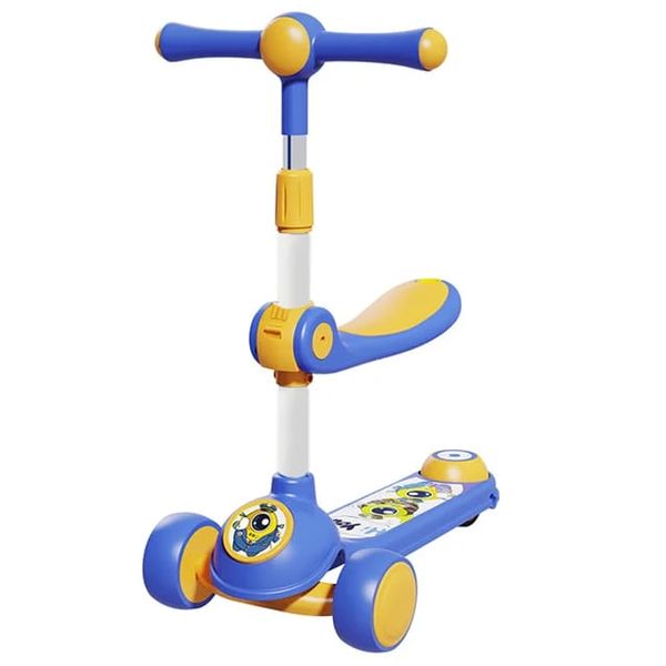 Adjustable Heights Children 2in1 Deck Light Up 3 Wheel Folding Kick Scooter
