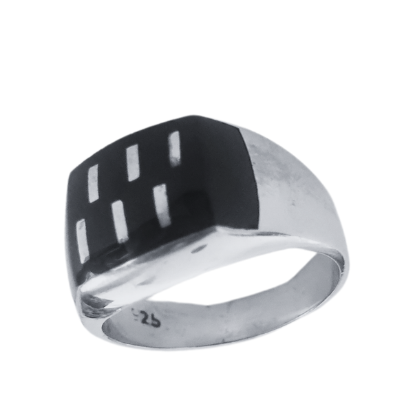 Men Silver And Black 925 Sterling Silver Statement Signet Ring 1