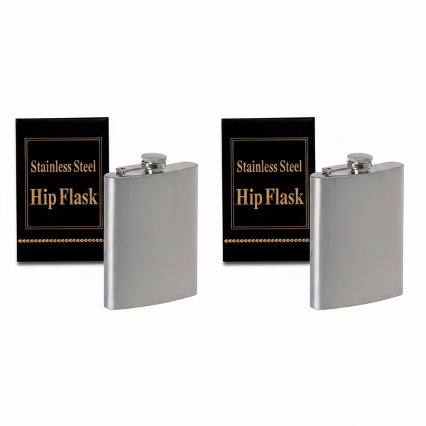 Stainless Steel Hip Flask 240ml - Ideal for Outdoor Activities - 2 Pack