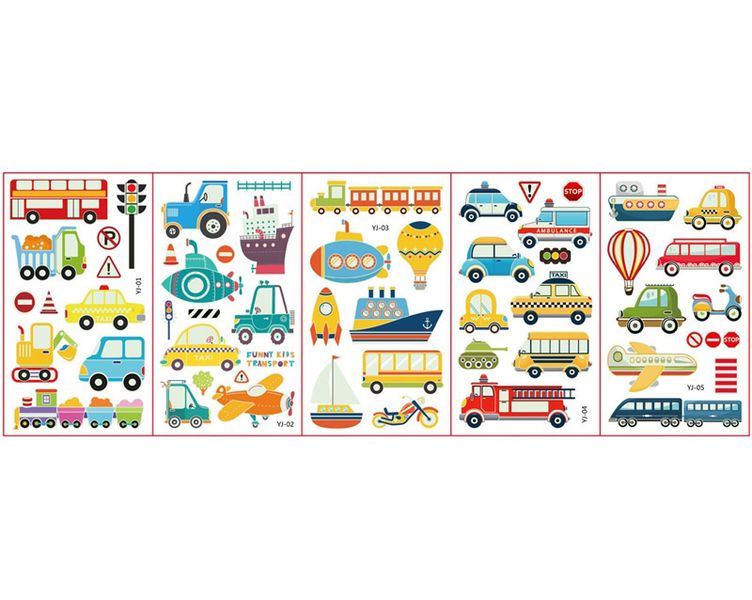 Kids Glow in the Dark Temporary Tattoos - Vehicle Theme (5 Sheets)