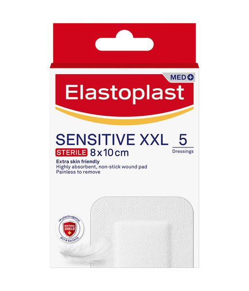 Elastoplast Sensitive XXL, Highly Absorbent Plaster, 5 Strips, 8cm x 10cm