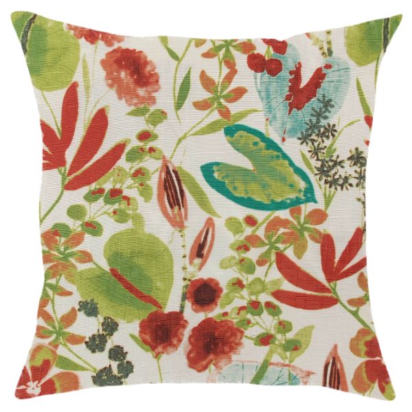 White pillow/scatter cushion cover with exotic flower heads - inner included