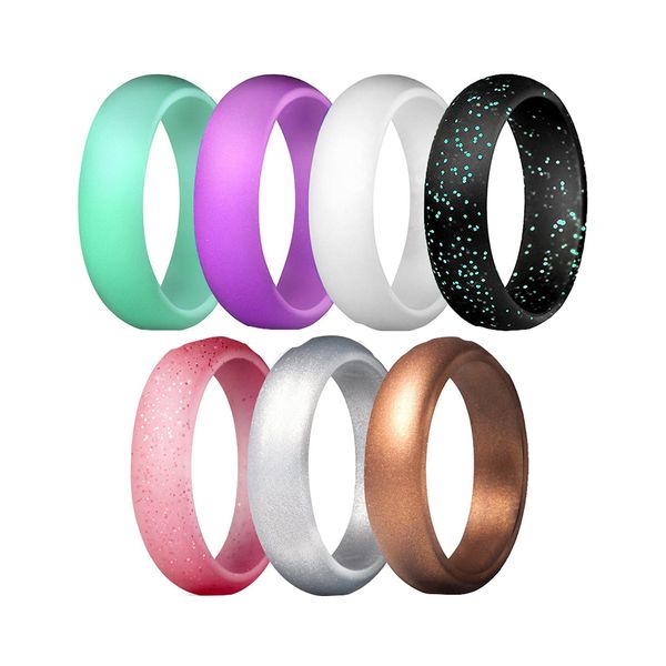 Silicone Rings Set of 7 Glitter Mix Summer