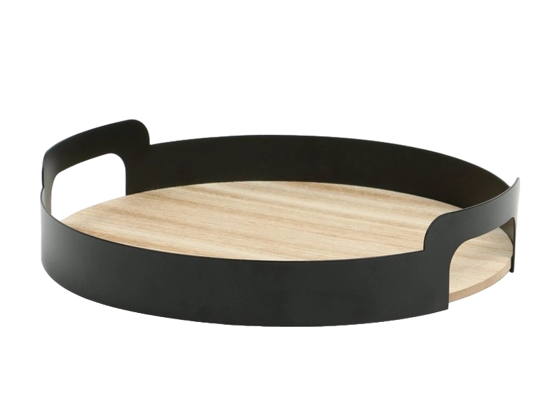 Metal and Wood Serving Tray - 30Cm