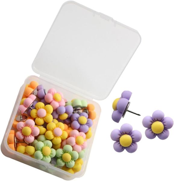 30pcs Flower Shaped Push Pins Multi-Color Thumb Tacks for Cork Board