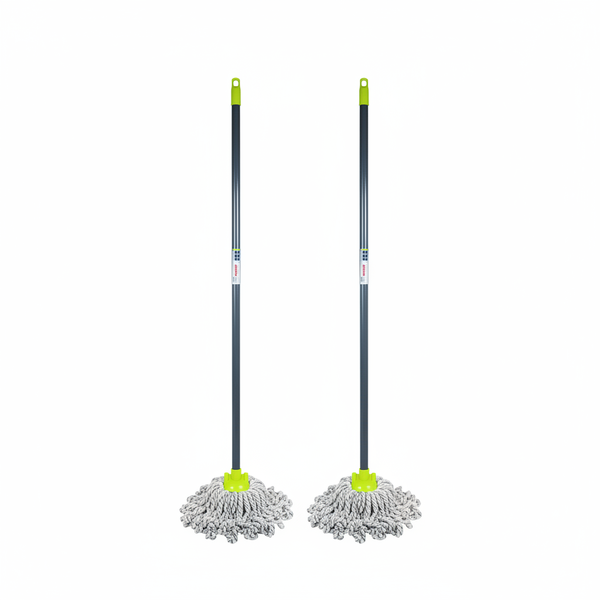 Mop Cotton Head 225g 1.2m Handle Grey/Lime - 2 Pack