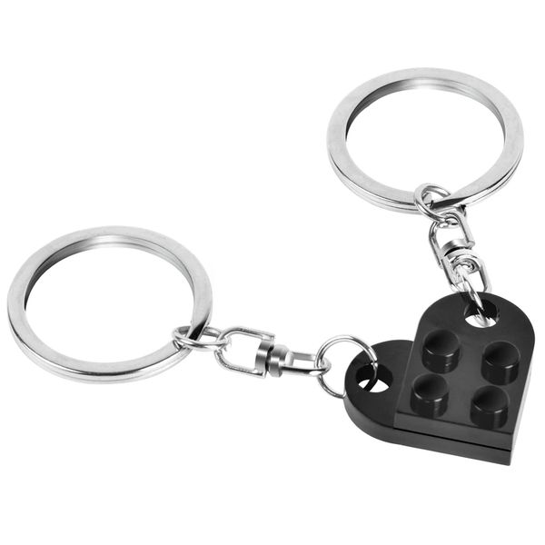 Heart Keychain Set For Couples - 2 Matching Colorful Brick Hearts