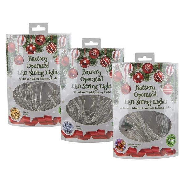 50 Christmas Led Flashing String Lights - 5m (Pack of 3)
