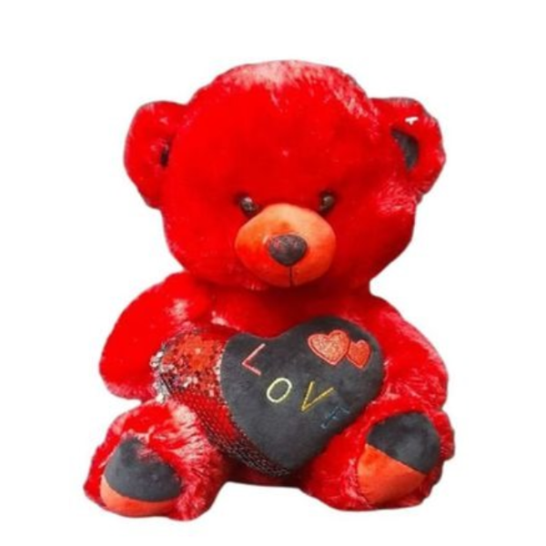 Valentine Gift /Red And Black Teddy With Sequin Heart