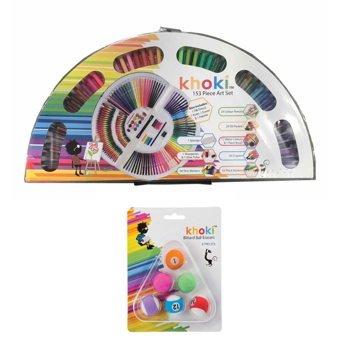 Art Set ( 153 Piece) & Novelty Billiard Balls Scented Erasers ( 6 Piece