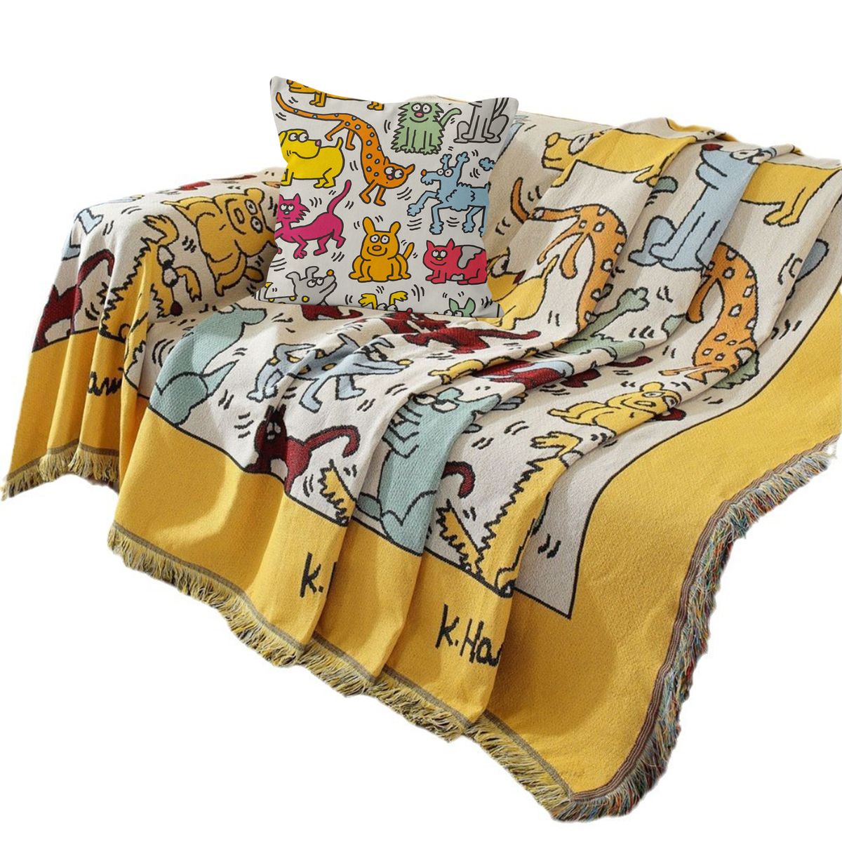 Sofa Cushion Thread Blanket Multi Functional Sofa Blanket Blanket+Cushion