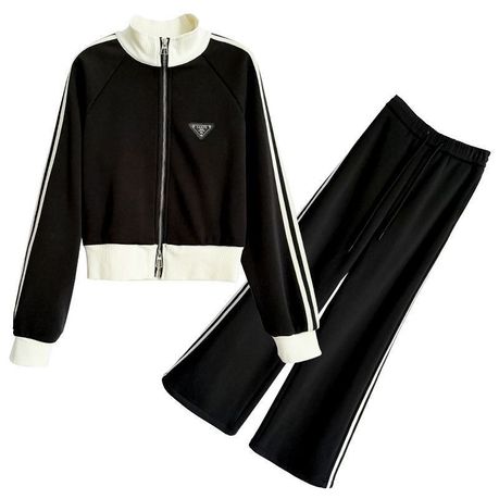 Two-Piece Zip Up Jacket And Wide Leg Pants Kids Tracksuit for Girls