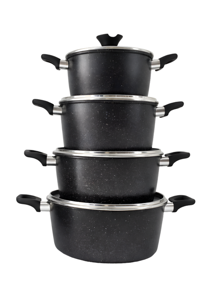 8-Piece Premium Non-Stick Granite Coating Cookware Set - Black