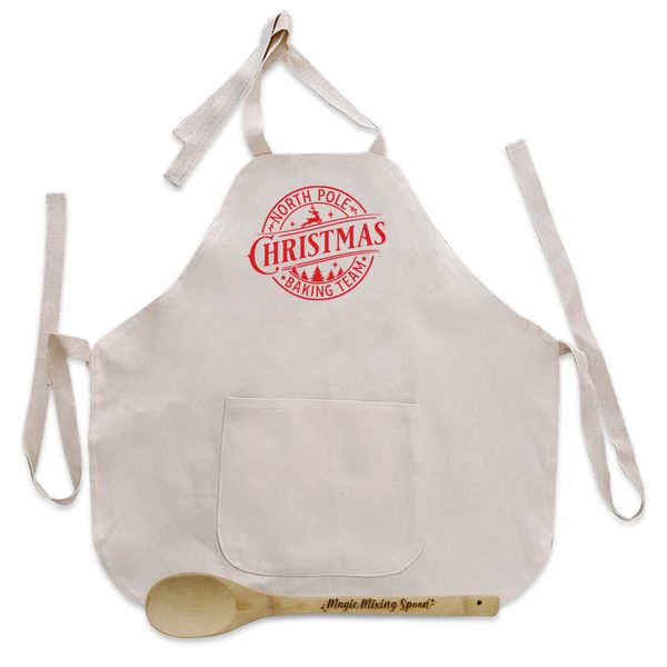 North Pole Christmas Baking team toddler apron &amp; magic mixing spoon set