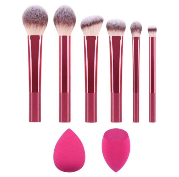 8 Piece Essential Makeup Brush Set With Beauty Blender Sponges - Brown