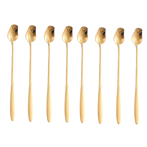 8Pcs Rose Shaped Gold-Plated Tea Spoons - Gold