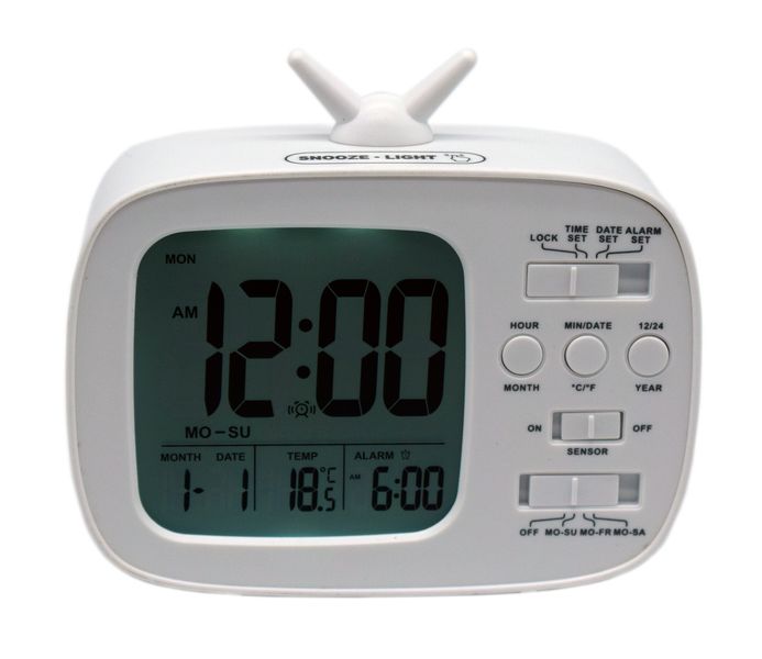 TV Shape Digital Alarm Clock / Temperature &amp; Calendar with Light - Black