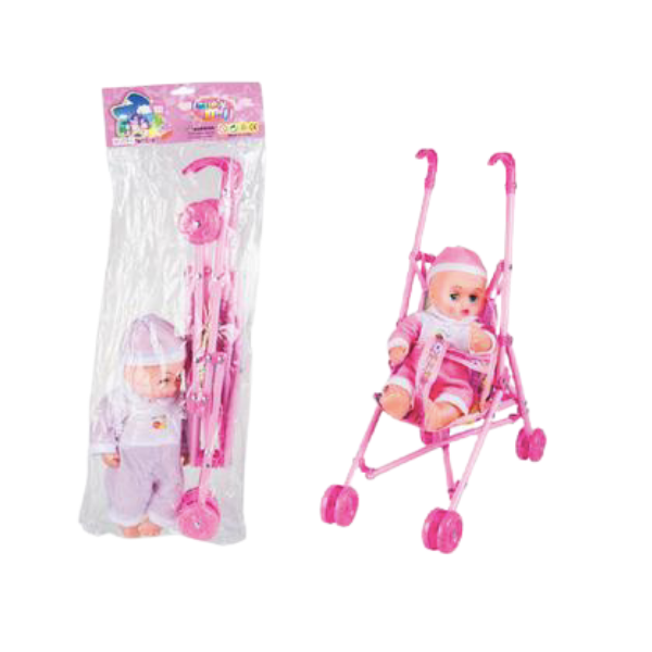 Baby- Baby Doll With Stroller 28cm x1