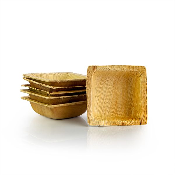 Eco-Friendly Palm Leaf Partyware - 7.5cm Small Square Dip Bowls - Pack of 25