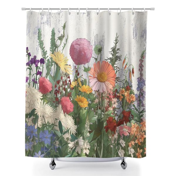 Waterproof Fabric Bath Curtain, Tropical Floral Bath Curtain for Bathroom
