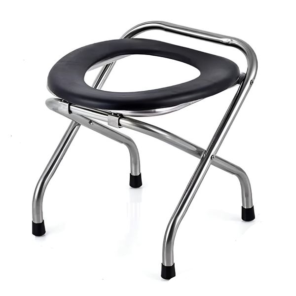 38 cm Foldable Stainless Steel Toilet Chair with Non Slip Base - Black