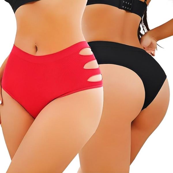 Seamless High-Waisted Briefs with Hollowed-Out Underpants Pack of 2