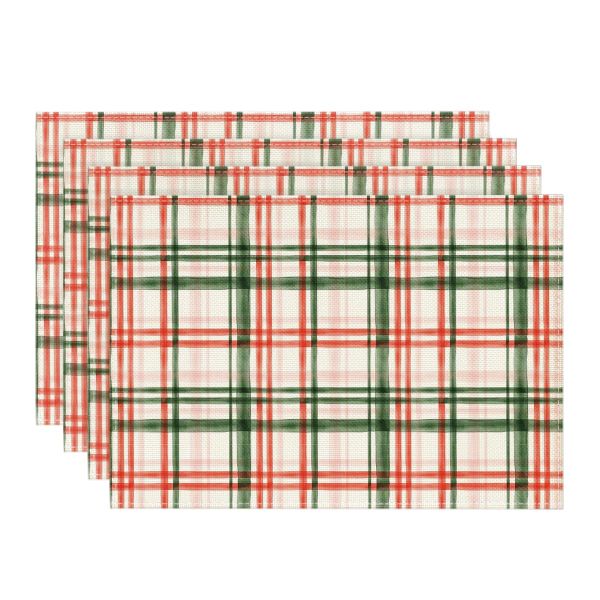 Red Green Buffalo Plaid Christmas Placemats Set of 4 31 x 46 CM