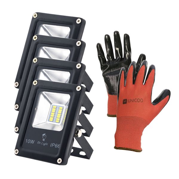 Unicoo Gloves and 4 Dr Light FLS 10W SMD LED Flood Lights Value Pack