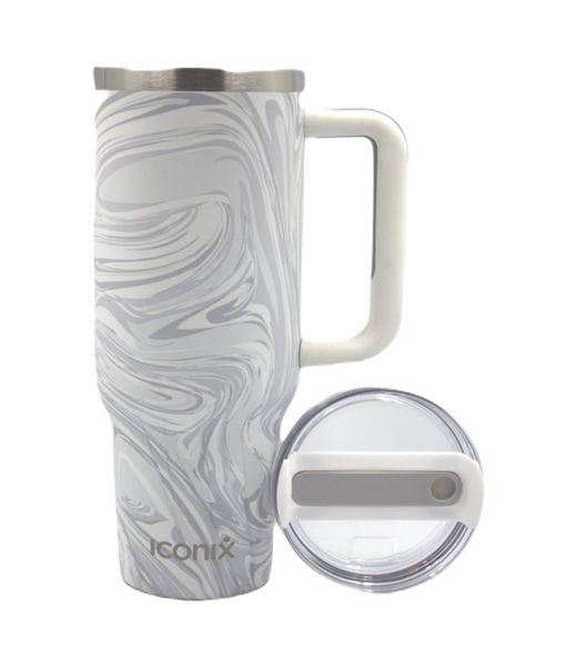 Iconix 1.2L Stainless Steel Travel Flask with Silicone Lid - White Marble