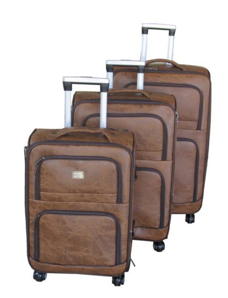 Acesa Classy Luggage Set of 3 PU Leather Travel Suitcase Set Brown