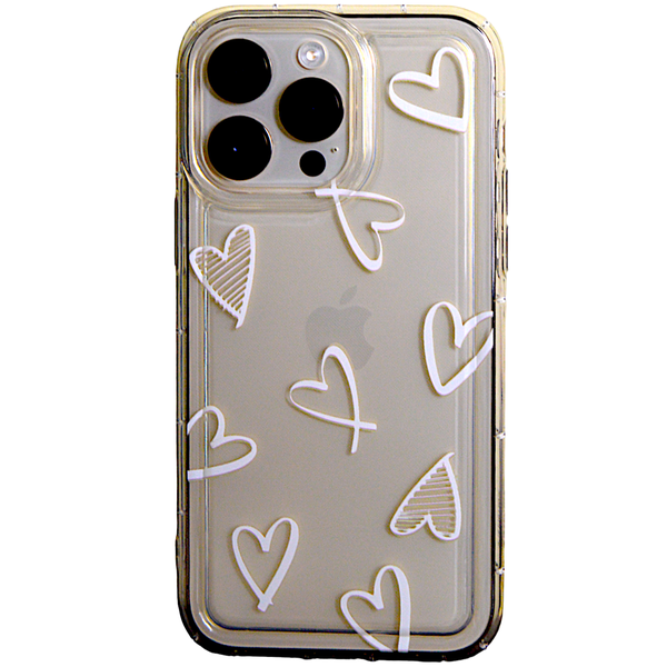 Clear Phone Case with White Hearts &amp; Bubble Edge iPhone 15 Pro