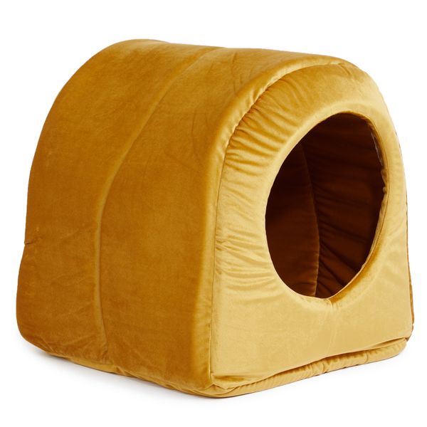 Wiggle Velvet Cat Cave - Mustard