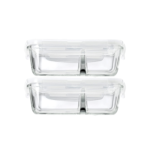 Leak-Proof Glass Food Storage Containers with Compartments - 2 Pack