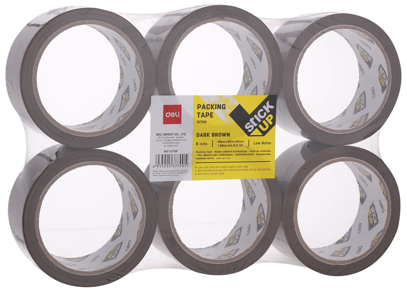 Deli Dark Brown Low Noise Packaging Tape - Set of 6 Rolls - 37700