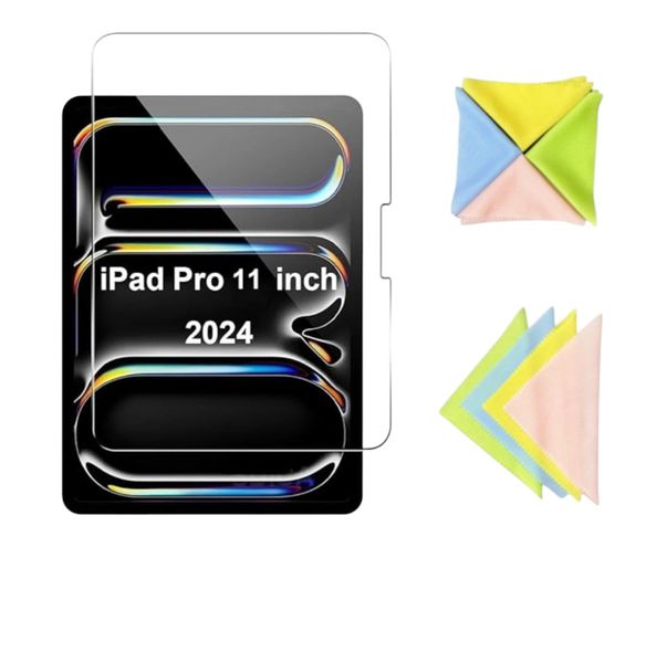 HD Tempered Glass Compatible with iPad Pro 11" 2024 with Microfiber Cloths