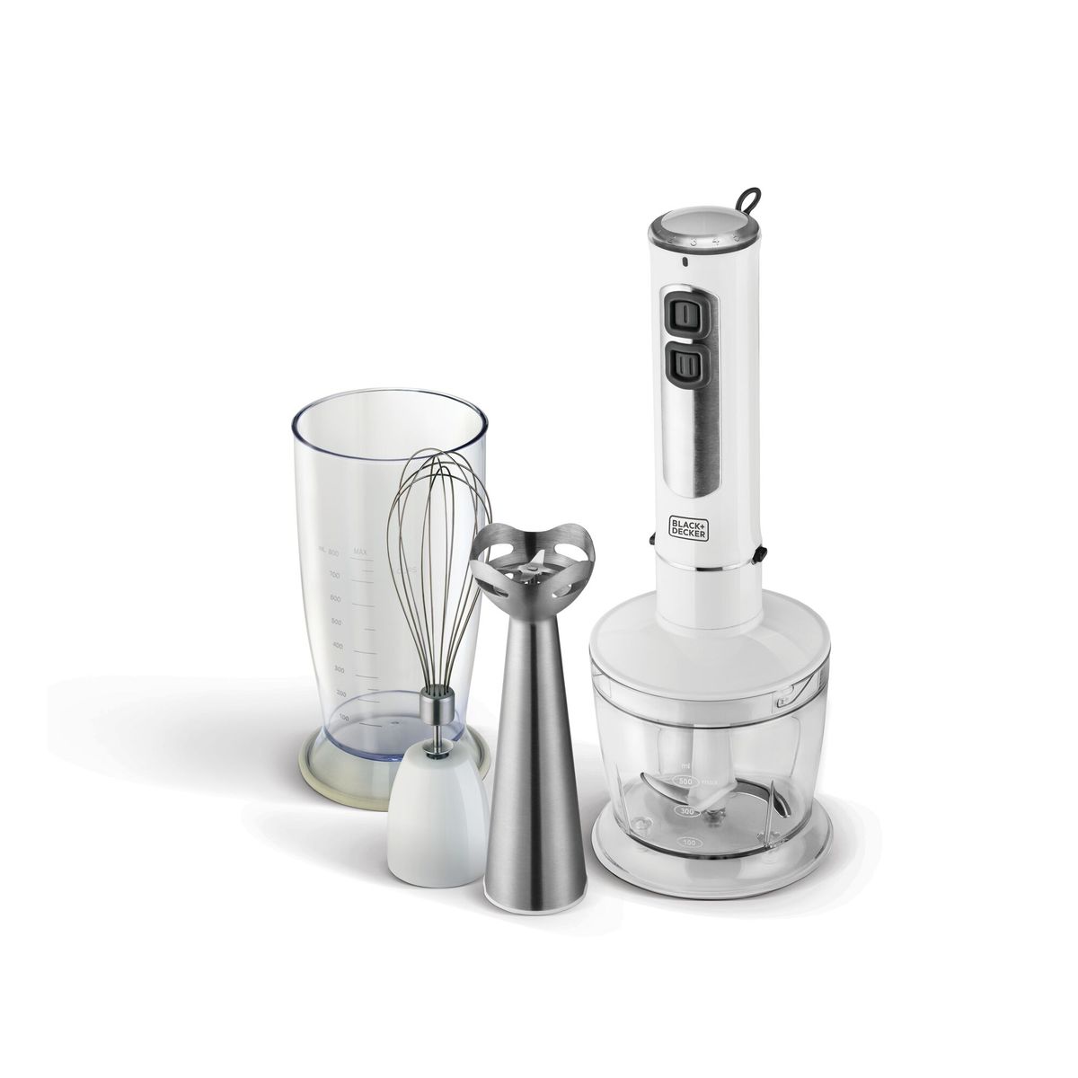 Black+Decker 400W 4 in 1 Stainless Steel Stem Hand Blender, Chopper+Whisk