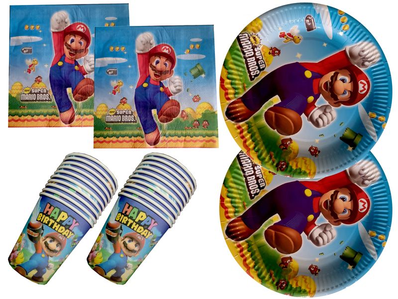 Super Mario Bro's Party Decorations - Plates, Cups and Serviettes