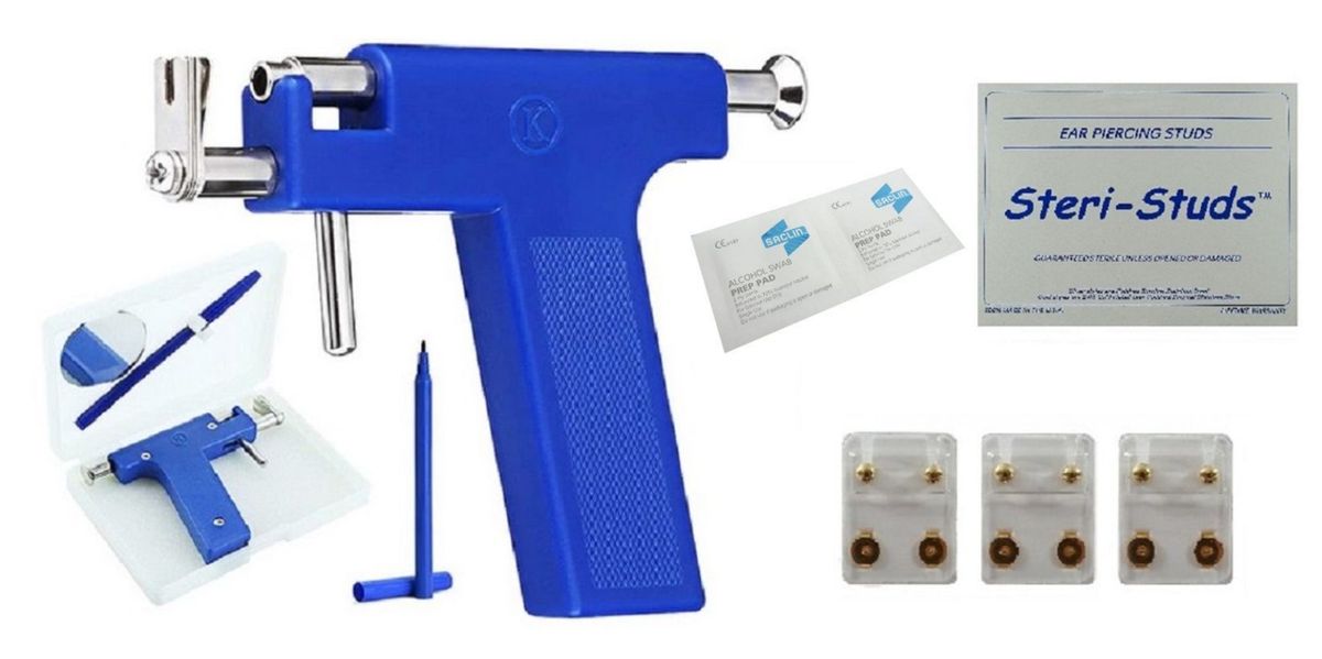 Self/Ear Piercing Kit, Stainless Steel Ear/Nose/Body/Navel Piercing Gun